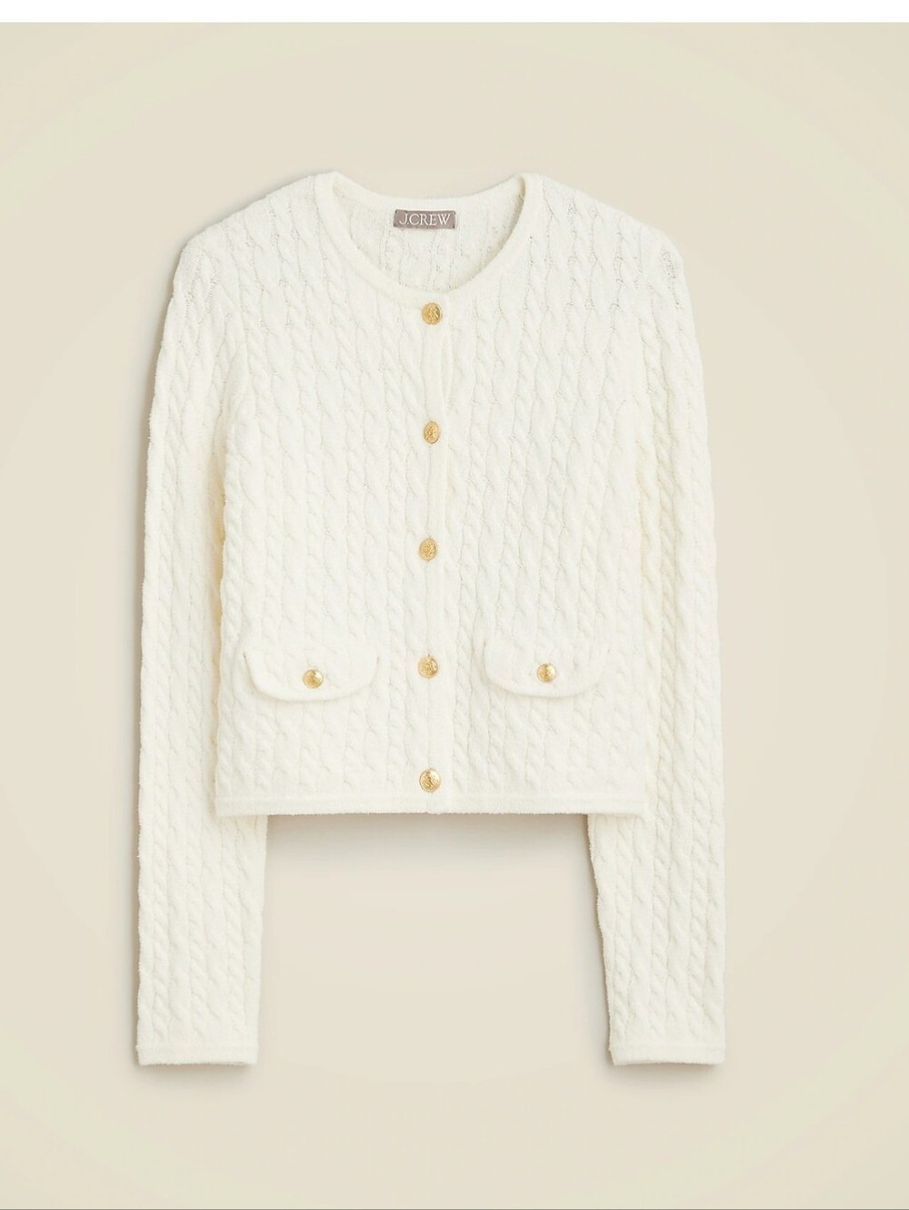 J Crew White Knit Cardigan With Gold Buttons Size S